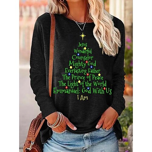 Women's T shirt Tee Black Christmas Tree Text Print Long Sleeve Christmas Weekend Basic Round Neck Regular Painting S
Women's T shirt Tee Black Christmas Tree Text Print Long Sleeve Christmas Weekend Basic Round Neck Regular Painting S