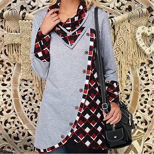 Women's Shirt Wine Gray Black Plaid Button Print Long Sleeve Daily Weekend Streetwear Casual Round Neck Long S
Women's Shirt Wine Gray Black Plaid Button Print Long Sleeve Daily Weekend Streetwear Casual Round Neck Long S