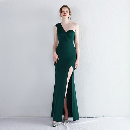 Mermaid / Trumpet Prom Dresses Elegant Dress Formal Floor Length Sleeveless One Shoulder Polyester with Slit 2022
Mermaid / Trumpet Prom Dresses Elegant Dress Formal Floor Length Sleeveless One Shoulder Polyester with Slit 2022