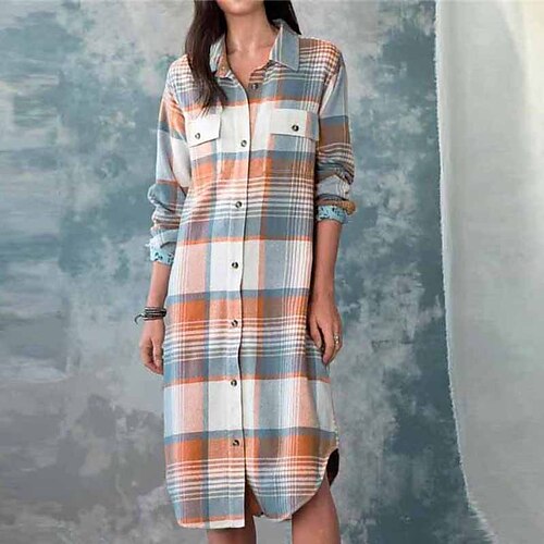 Women's Casual Dress Shirt Dress Midi Dress Orange Long Sleeve Plaid Button Pocket Print Winter Fall Shirt Collar Fashion Casual Fall Dress Loose Fit 2022 S M L XL XXL 3XL / Cotton / Winter Dress
Women's Casual Dress Shirt Dress Midi Dress Orange Long Sleeve Plaid Button Pocket Print Winter Fall Shirt Collar Fashion Casual Fall Dress Loose Fit 2022 S M L XL XXL 3XL / Cotton / Winter Dress