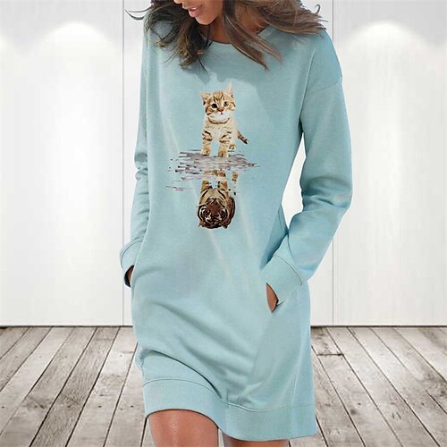 Women's Hoodie Dress Winter Dress Light Blue Grey White Long Sleeve Animal Cat Pocket Print Winter Fall Crew Neck Stylish Casual Fall Dress Loose Fit 2022 S M L XL 2XL / Cotton
Women's Hoodie Dress Winter Dress Light Blue Grey White Long Sleeve Animal Cat Pocket Print Winter Fall Crew Neck Stylish Casual Fall Dress Loose Fit 2022 S M L XL 2XL / Cotton