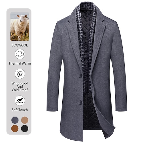 

Men's Winter Coat Wool Coat Overcoat Going out Casual Daily Fall & Winter Woolen Warm Outerwear Clothing Apparel Warm Ups Modern Contemporary Solid Color Button-Down Turndown Single Breasted