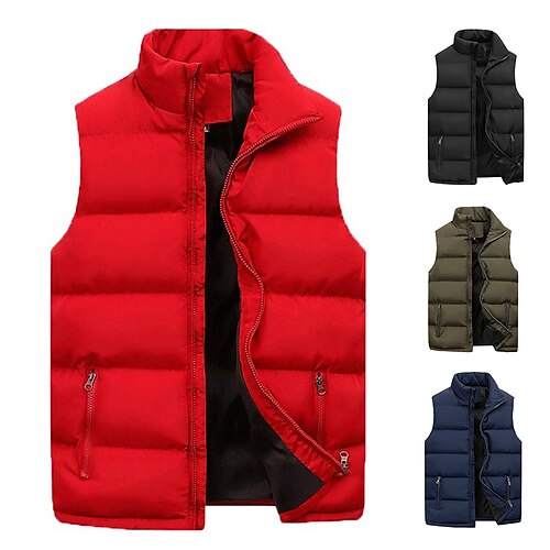

gilet outerwear men's lightweight softshell vest windproof quilted puffer sleeveless jacket outdoor stand collar vest jacket stylish red navy blue green black
