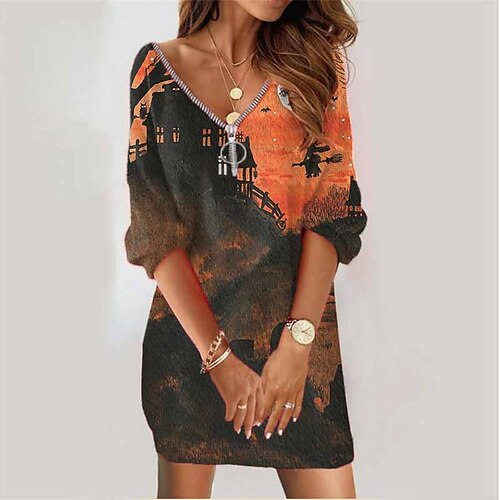Women's Sweatshirt Dress Winter Dress Orange Long Sleeve Print Zipper Print Winter Fall V Neck Vacation Casual Fall Dress Loose Fit 2022 S M L XL XXL 3XL / Halloween
Women's Sweatshirt Dress Winter Dress Orange Long Sleeve Print Zipper Print Winter Fall V Neck Vacation Casual Fall Dress Loose Fit 2022 S M L XL XXL 3XL / Halloween