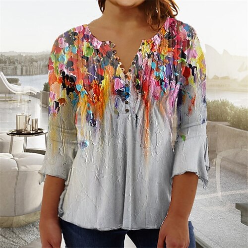 Women's Plus Size Tops Blouse Shirt Floral Button Print 3/4 Length Sleeve V Neck Casual Daily Vacation Cotton Spandex Jersey Winter Fall Blue Yellow
Women's Plus Size Tops Blouse Shirt Floral Button Print 3/4 Length Sleeve V Neck Casual Daily Vacation Cotton Spandex Jersey Winter Fall Blue Yellow