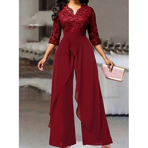 Women's Jumpsuit Lace Floral V Neck Formal Party Weekend Straight Regular Fit 3/4 Length Sleeve Wine S M L Winter
Women's Jumpsuit Lace Floral V Neck Formal Party Weekend Straight Regular Fit 3/4 Length Sleeve Wine S M L Winter