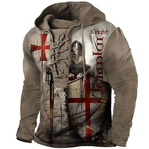 

Men's Pullover Hoodie Sweatshirt Pullover Black Blue Brown Khaki Hooded Knights Templar Graphic Prints Cross Lace up Print Casual Daily Sports 3D Print Streetwear Designer Basic Spring & Fall