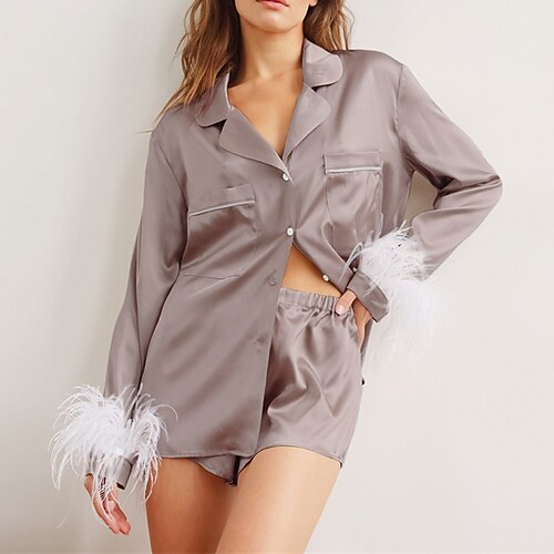 Women's Pajamas Sets Nighty Pjs 2 Pieces Pure Color Simple Comfort Sweet Home Daily Bed Satin Breathable Lapel Long Sleeve Shirt Shorts Button Pocket Fall Spring Green Light Brown / Silk
Women's Pajamas Sets Nighty Pjs 2 Pieces Pure Color Simple Comfort Sweet Home Daily Bed Satin Breathable Lapel Long Sleeve Shirt Shorts Button Pocket Fall Spring Green Light Brown / Silk