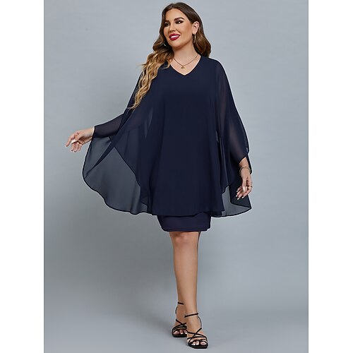 Women's Plus Size Curve Party Dress Solid Color V Neck 3/4 Length Sleeve Fall Spring Elegant Prom Dress Midi Dress Formal Party Dress / Date / Mesh
Women's Plus Size Curve Party Dress Solid Color V Neck 3/4 Length Sleeve Fall Spring Elegant Prom Dress Midi Dress Formal Party Dress / Date / Mesh