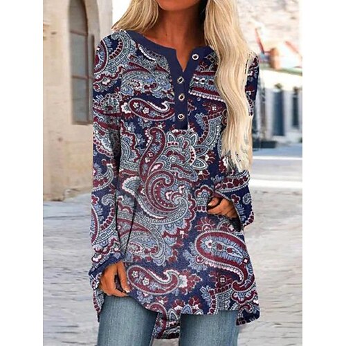 Women's Shirt Navy Paisley Button Print Long Sleeve Casual Holiday Streetwear Round Neck Long S
Women's Shirt Navy Paisley Button Print Long Sleeve Casual Holiday Streetwear Round Neck Long S