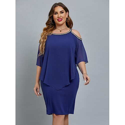 Women's Plus Size Curve Party Dress Solid Color Crew Neck Sequins Half Sleeve Fall Spring Elegant Sequins Prom Dress Midi Dress Formal Party Dress / Sequin Dress / Layered
Women's Plus Size Curve Party Dress Solid Color Crew Neck Sequins Half Sleeve Fall Spring Elegant Sequins Prom Dress Midi Dress Formal Party Dress / Sequin Dress / Layered