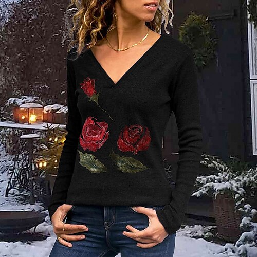 Mujer Camiseta Negro Blanco Rojo Floral Estampado Manga Larga Festivos Fin de semana Básico Escote en Pico Regular Flor Pintura S
Mujer Camiseta Negro Blanco Rojo Floral Estampado Manga Larga Festivos Fin de semana Básico Escote en Pico Regular Flor Pintura S