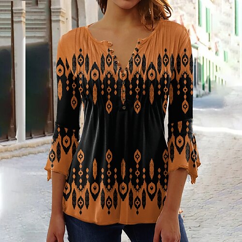 Women's Shirt Green Blue Pink Graphic Button Print 3/4 Length Sleeve Holiday Weekend Streetwear Casual Round Neck Regular S
Women's Shirt Green Blue Pink Graphic Button Print 3/4 Length Sleeve Holiday Weekend Streetwear Casual Round Neck Regular S