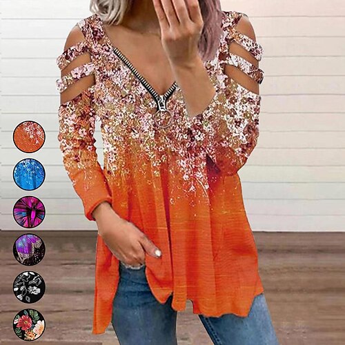 

Women's Blouse Cut Out Butterfly Regular Spring & Fall Black And White Blue Purple Orange Rose Red