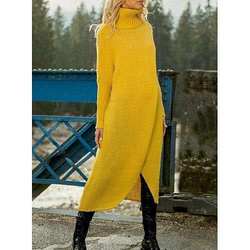 Women's Sweater Dress Sheath Dress Midi Dress Yellow Long Sleeve Pure Color Split Winter Fall Turtleneck Stylish Modern Fall Dress 2022 S M L XL XXL 3XL / Winter Dress
Women's Sweater Dress Sheath Dress Midi Dress Yellow Long Sleeve Pure Color Split Winter Fall Turtleneck Stylish Modern Fall Dress 2022 S M L XL XXL 3XL / Winter Dress