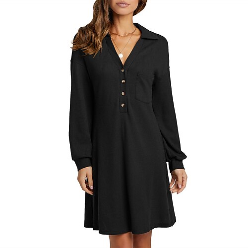 Women's Shirt Dress Black Dress Green khaki Black Long Sleeve Pure Color Button Winter Fall Shirt Collar Stylish Modern Fall Dress Loose Fit 2022 S M L XL 2XL / Cotton / Winter Dress
Women's Shirt Dress Black Dress Green khaki Black Long Sleeve Pure Color Button Winter Fall Shirt Collar Stylish Modern Fall Dress Loose Fit 2022 S M L XL 2XL / Cotton / Winter Dress
