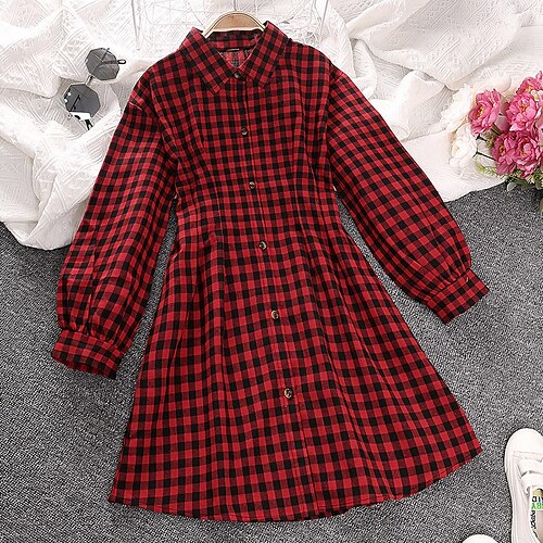 Kids Girls' Dress Plaid A Line Dress Above Knee Dress Casual Crew Neck Long Sleeve Casual Dress 5-12 Years Winter Red
Kids Girls' Dress Plaid A Line Dress Above Knee Dress Casual Crew Neck Long Sleeve Casual Dress 5-12 Years Winter Red