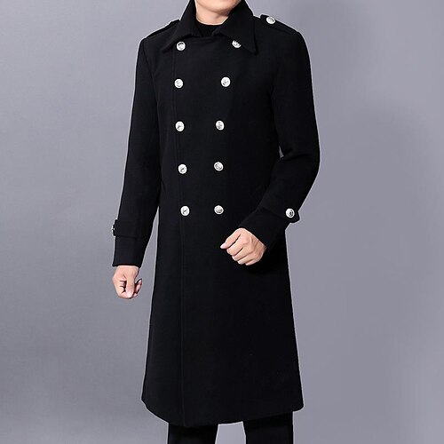 

Men's Winter Coat Wool Coat Peacoat Trench Coat Work Going out Winter 60% Cotton Warm Washable Outerwear Clothing Apparel Warm Ups Modern Contemporary Solid Color Pocket Turndown Double Breasted