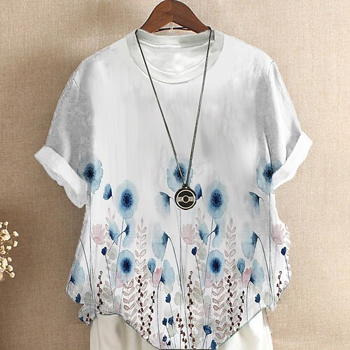 Women's Plus Size Tops T shirt Tee Floral Print Short Sleeve Crewneck Streetwear Daily Sports Cotton Spandex Jersey Spring Summer White
Women's Plus Size Tops T shirt Tee Floral Print Short Sleeve Crewneck Streetwear Daily Sports Cotton Spandex Jersey Spring Summer White