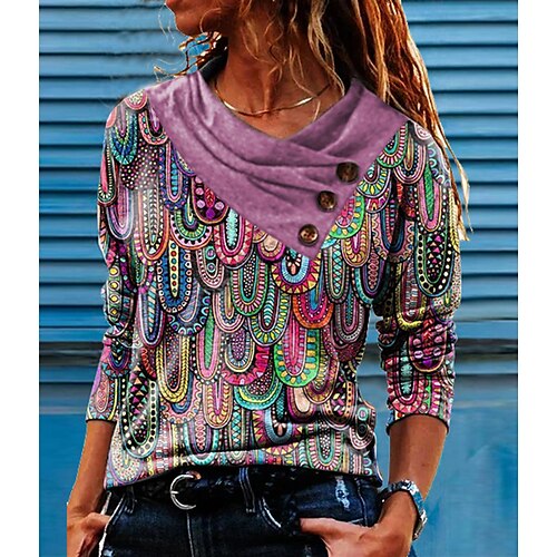 Women's T shirt Tee Button Print Graphic Basic V Neck Green Purple Pink / Long Sleeve
Women's T shirt Tee Button Print Graphic Basic V Neck Green Purple Pink / Long Sleeve