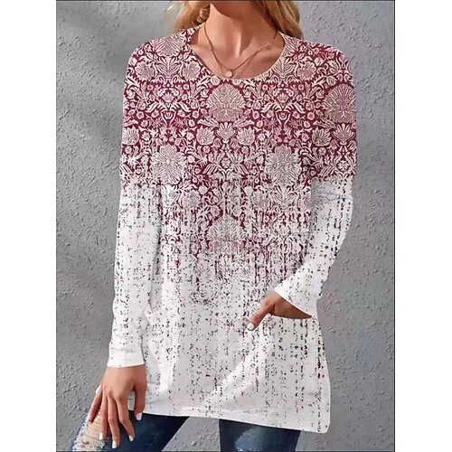 Women's Shirt Blue Red White Floral Paisley Pocket Print Long Sleeve Casual Basic Round Neck Long Floral S
Women's Shirt Blue Red White Floral Paisley Pocket Print Long Sleeve Casual Basic Round Neck Long Floral S
