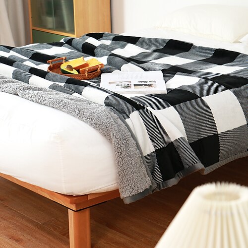 Buffalo Plaid Sherpa Throw Blanket, Soft Flannel Fleece Checker Plaid Pattern Decorative Blankets for Couch, Bed, Sofa, Black & White
Buffalo Plaid Sherpa Throw Blanket, Soft Flannel Fleece Checker Plaid Pattern Decorative Blankets for Couch, Bed, Sofa, Black & White