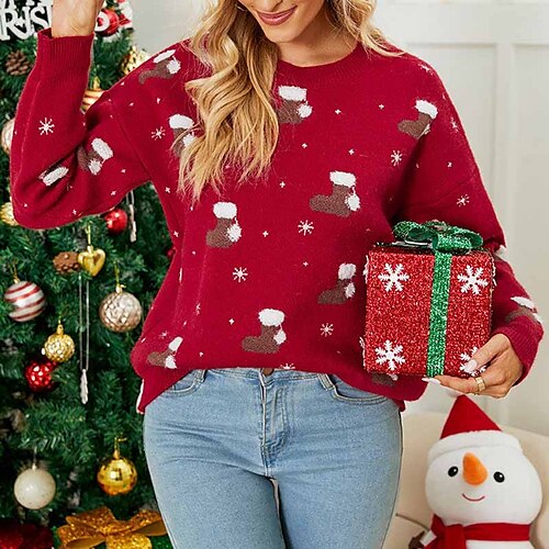 Women's Ugly Sweater Pullover Sweater jumper Jumper Ribbed Knit Knitted Snowflake Crew Neck Stylish Casual Outdoor Christmas Winter Fall Green Red S M L / Long Sleeve / Holiday / Regular Fit
Women's Ugly Sweater Pullover Sweater jumper Jumper Ribbed Knit Knitted Snowflake Crew Neck Stylish Casual Outdoor Christmas Winter Fall Green Red S M L / Long Sleeve / Holiday / Regular Fit