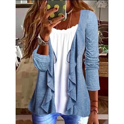 Women's Shirt Shrugs Green Purple Light Blue Plain Ruffle Long Sleeve Casual Holiday Basic V Neck Regular S
Women's Shirt Shrugs Green Purple Light Blue Plain Ruffle Long Sleeve Casual Holiday Basic V Neck Regular S