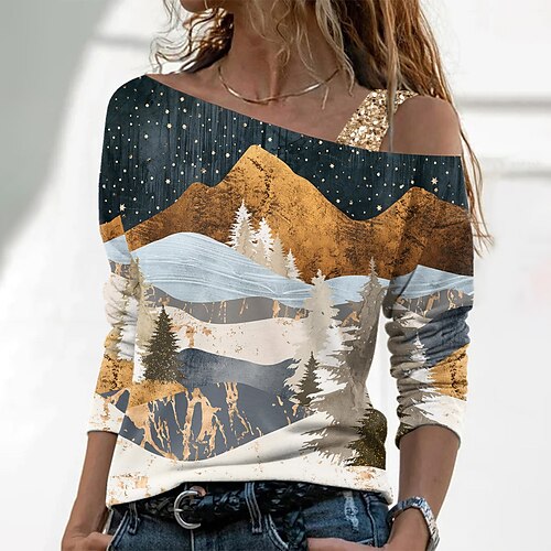 Women's T shirt Tee Green Brown Gray Graphic 3D Print Long Sleeve Holiday Weekend Basic Off Shoulder Regular Floral Painting S
Women's T shirt Tee Green Brown Gray Graphic 3D Print Long Sleeve Holiday Weekend Basic Off Shoulder Regular Floral Painting S