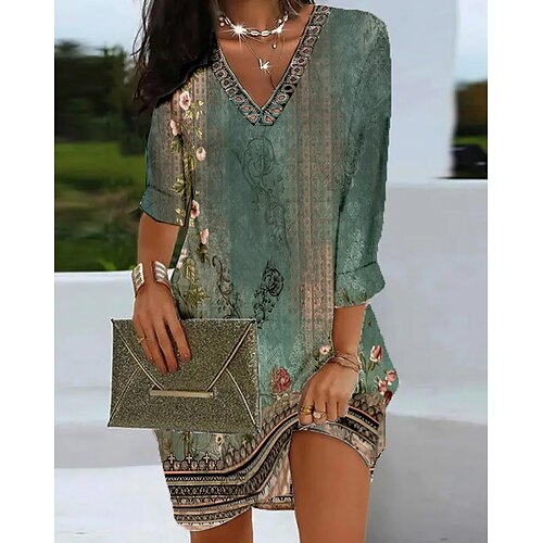 Women's Shift Dress Short Mini Dress Short Mini Dress Green 3/4 Length Sleeve Floral Print Fall Winter V Neck Stylish Modern 2022 S M L XL XXL 3XL
Women's Shift Dress Short Mini Dress Short Mini Dress Green 3/4 Length Sleeve Floral Print Fall Winter V Neck Stylish Modern 2022 S M L XL XXL 3XL