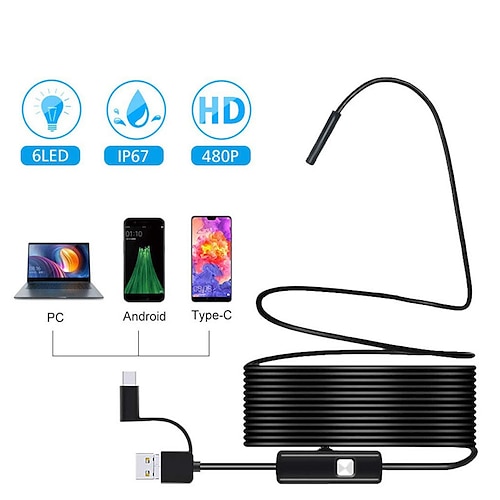 

7.0mm HD endoscope camera flexible inspection endoscope waterproof 6LED mini USB cable suitable for auto repair air conditioning pipe micro camera 1m 1.5m 2m