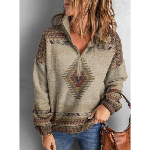 Women's Sweatshirt Pullover Streetwear Ethnic Zipper khaki Geometric Street V Neck Long Sleeve S M L XL 2XL 3XL
Women's Sweatshirt Pullover Streetwear Ethnic Zipper khaki Geometric Street V Neck Long Sleeve S M L XL 2XL 3XL