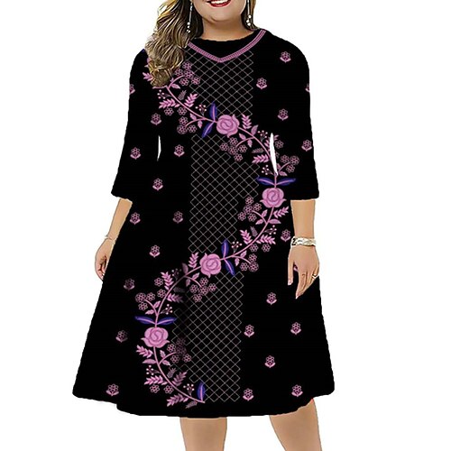 Women's Plus Size Work Dress Floral Round Neck 3/4 Length Sleeve Fall Winter Vintage Work Midi Dress Vacation Going out Dress
Women's Plus Size Work Dress Floral Round Neck 3/4 Length Sleeve Fall Winter Vintage Work Midi Dress Vacation Going out Dress