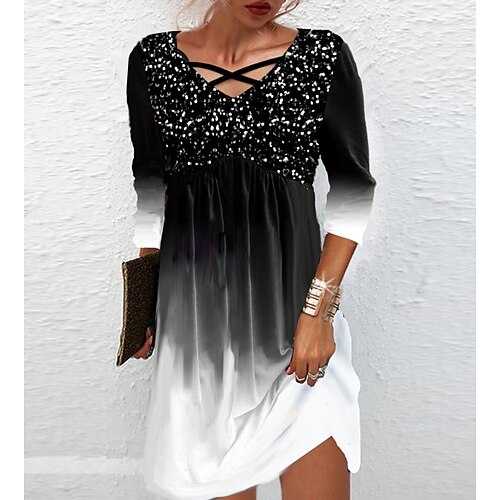 Women's Shift Dress Formal Dress Short Mini Dress Black And White 3/4 Length Sleeve Color Block Sequins Patchwork Cut Out Fall Winter V Neck Stylish Modern 2022 S M L XL XXL 3XL
Women's Shift Dress Formal Dress Short Mini Dress Black And White 3/4 Length Sleeve Color Block Sequins Patchwork Cut Out Fall Winter V Neck Stylish Modern 2022 S M L XL XXL 3XL