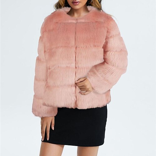 

Women's Faux Fur Coat Warm Breathable Party Street Going out Walking Faux Fur Trim Pullover Crewneck OL Style Elegant Modern Solid Color Regular Fit Outerwear Long Sleeve Winter Fall Black Blue Pink