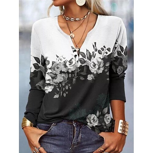 Women's T shirt Tee Black Flower Button Long Sleeve Casual Basic V Neck Regular Painting S
Women's T shirt Tee Black Flower Button Long Sleeve Casual Basic V Neck Regular Painting S