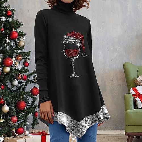 Women's T shirt Tee Black Graphic Print Long Sleeve Christmas Weekend Basic High Neck Long Painting S
Women's T shirt Tee Black Graphic Print Long Sleeve Christmas Weekend Basic High Neck Long Painting S
