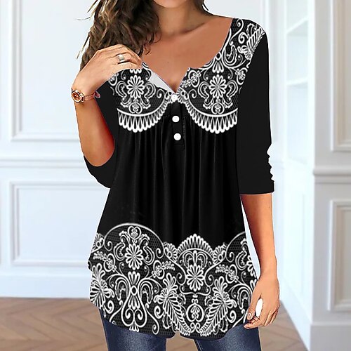 Women's Blouse White Black Graphic Button Print Long Sleeve Daily Weekend Streetwear Casual V Neck Regular S
Women's Blouse White Black Graphic Button Print Long Sleeve Daily Weekend Streetwear Casual V Neck Regular S