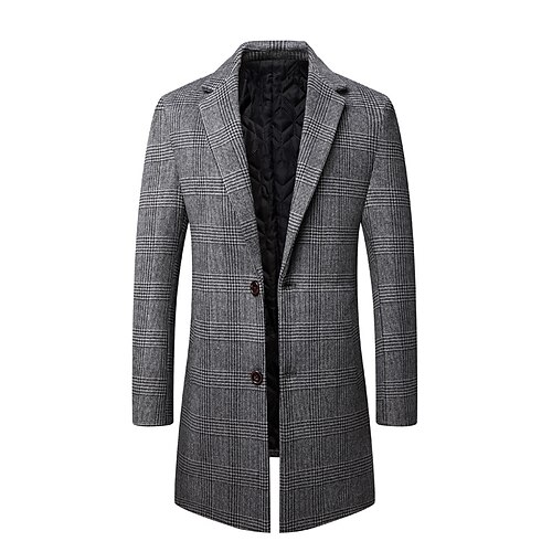 

Men's Winter Coat Wool Coat Overcoat Going out Casual Daily Fall & Winter Woolen Warm Outerwear Clothing Apparel Warm Ups Modern Contemporary Plaid Pocket Turndown Single Breasted