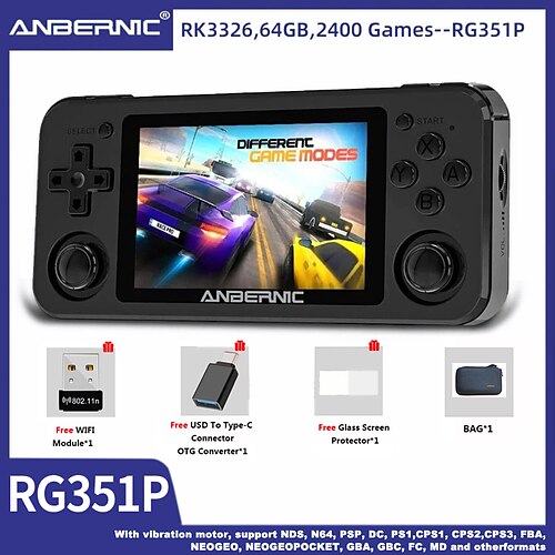 

RG351P Handheld Game Console Retro Game Console Support PSP / PS1 / N64 / NDS Open Linux Tony System RK3326 Chip 64G TF Card 2500 Games 3.5 Inch IPS Screen Christmas Gift for Boys and Girls