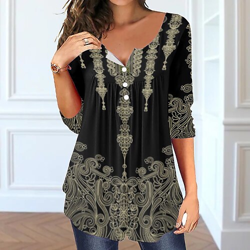 Women's Blouse Khaki Black Graphic Button Print Long Sleeve Daily Weekend Streetwear Casual V Neck Regular S
Women's Blouse Khaki Black Graphic Button Print Long Sleeve Daily Weekend Streetwear Casual V Neck Regular S