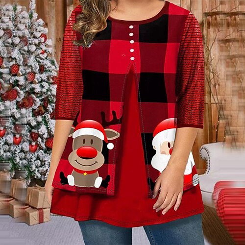 Women's Plus Size Christmas Tops Blouse Shirt Plaid Deer Print 3/4 Length Sleeve Crew Neck Casual Daily Polyester Winter Fall Red
Women's Plus Size Christmas Tops Blouse Shirt Plaid Deer Print 3/4 Length Sleeve Crew Neck Casual Daily Polyester Winter Fall Red