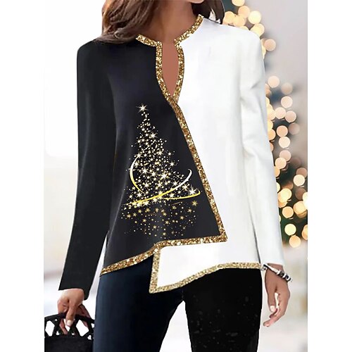 Women's Shirt Gold Christmas Tree Asymmetric Print Long Sleeve Christmas Streetwear Casual V Neck Regular S
Women's Shirt Gold Christmas Tree Asymmetric Print Long Sleeve Christmas Streetwear Casual V Neck Regular S