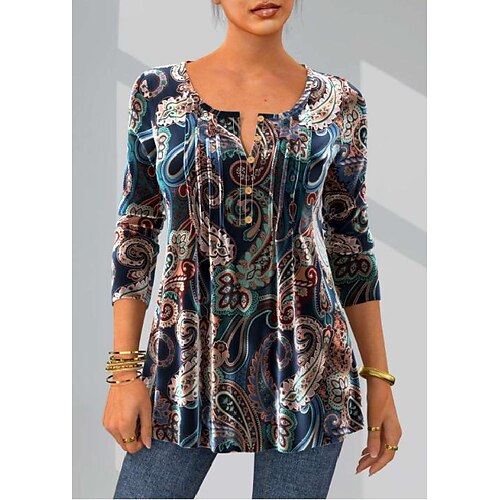 Women's Shirt Blue Purple Paisley Button Print Long Sleeve Casual Holiday Basic Round Neck Long S
Women's Shirt Blue Purple Paisley Button Print Long Sleeve Casual Holiday Basic Round Neck Long S