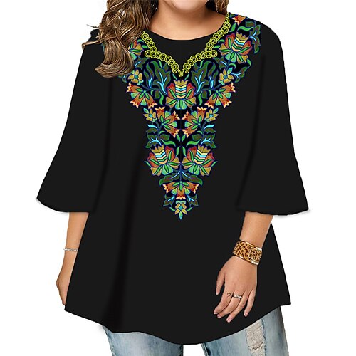 Women's Plus Size Tops Blouse Shirt Floral Print 3/4 Length Sleeve Crewneck Casual Daily Holiday Cotton Spandex Jersey Fall Winter Green Purple
Women's Plus Size Tops Blouse Shirt Floral Print 3/4 Length Sleeve Crewneck Casual Daily Holiday Cotton Spandex Jersey Fall Winter Green Purple