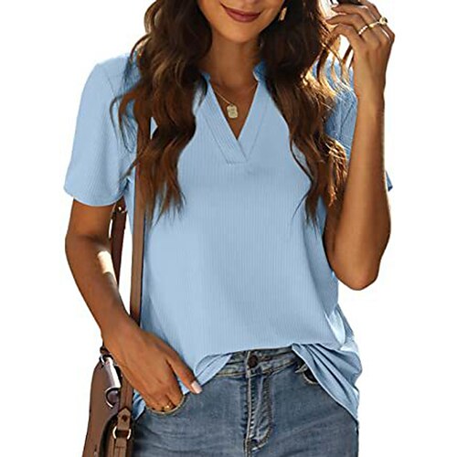 Women's Shirt Light Blue Black Yellow Plain Short Sleeve Basic V Neck Regular S
Women's Shirt Light Blue Black Yellow Plain Short Sleeve Basic V Neck Regular S