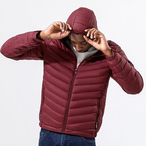 

Men's Padded Hiking jacket Quilted Puffer Jacket Hiking Windbreaker Cotton Winter Outdoor Thermal Warm Windproof Breathable Lightweight Hoodie Trench Coat Top Hunting Ski / Snowboard Fishing Wine Red