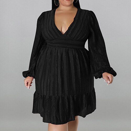 Women's Plus Size Casual Dress Striped V Neck Long Sleeve Fall Winter Casual Knee Length Dress Causal Daily Dress
Women's Plus Size Casual Dress Striped V Neck Long Sleeve Fall Winter Casual Knee Length Dress Causal Daily Dress