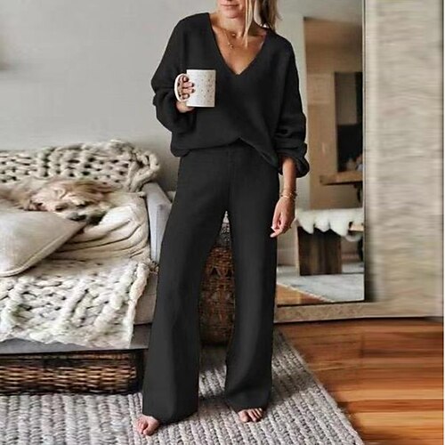 Women's Shirt Pants Sets Pants Trousers Pajamas Basic Khaki Black Casual Vacation Solid Color V Neck S M L XL XXL
Women's Shirt Pants Sets Pants Trousers Pajamas Basic Khaki Black Casual Vacation Solid Color V Neck S M L XL XXL