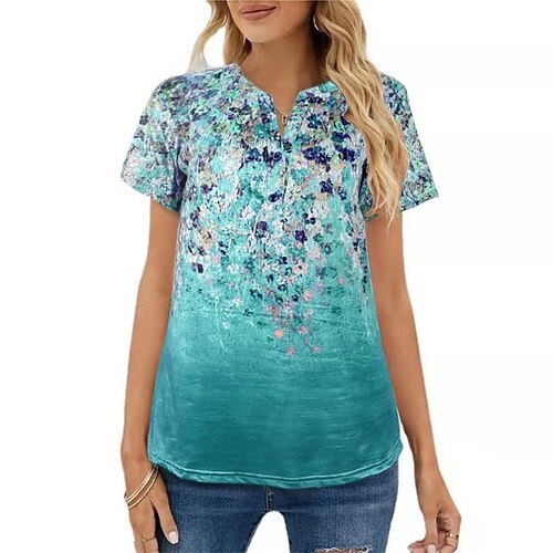 Women's T shirt Tee Lake blue Blue Purple Floral Print Short Sleeve Holiday Weekend Basic V Neck Regular Floral Painting S
Women's T shirt Tee Lake blue Blue Purple Floral Print Short Sleeve Holiday Weekend Basic V Neck Regular Floral Painting S